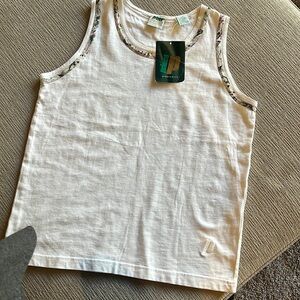 Prince sleeveless top. White with green pattern trim. New w tags. Small